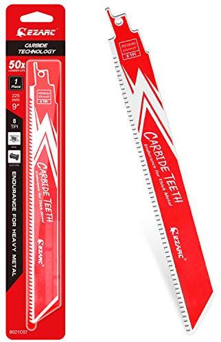 EZARC Säbelsägeblätter Sägeblatt aus Hartmetall Karbid zum schnellen und präzisen Schneiden für dickes Metall, Gusseisen, legierter Stahl 225mm, 8 TPI, 1 Stück, R978HM