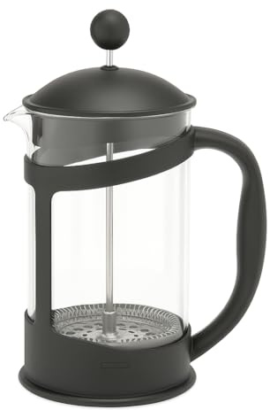 Coffee Plunger Cafetiere French Press Coffee Maker – Various Cup Classic Glass Holder with Black Handle & Lid Camping Camper Van Outdoor Indoor Cups Black (6 Cup (800ml))