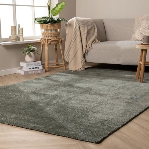 FRAAI | Home & Living Waschbarer Teppich - Clean Grün - 80x150 cm | Synthetik, Polyester - Kurzflor - Einfarbig - Waschbar in Waschmaschine - Modern - Wohnzimmer, Esszimmer, Schlafzimmer