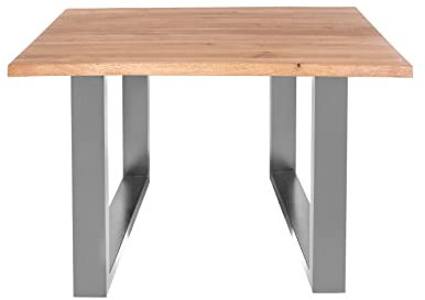 SAM Esstisch 80 x 80 cm Enrico, Eiche Rustik, massiv + geölt, Baumkantentisch mit silbernem U-Gestell aus Metall, pflegeleichter Esszimmertisch, Tisch aus Eichenholz, 26mm Platte