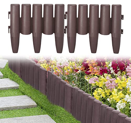 UISEBRT Bordo per aiuole in plastica, 22,4 m, effetto legno, per aiuole, decorazione per giardino, 1 elemento (L x A): 28 x 24 cm, marrone