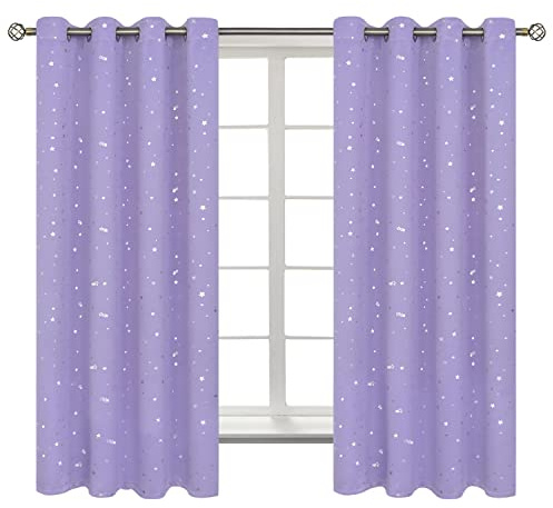 BGment Star Room Verdunklungsvorhänge für Schlafzimmer – Ösen, wärmeisoliert, silberfarbener Sternendruck, Kindervorhänge für Mädchenzimmer, Set mit 2 Paneelen, Lavendel, 132 x 160 cm