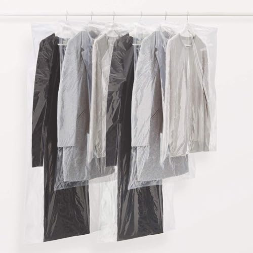 Joyzan Plastic Cloth Covers, 50Pcs Disposable Garment Cover Clear Dry Cleaning Clothing Bags Clothes Dust Protector Hanging Dustproof Coat Bag See Through Suit Protective for Shirt Jacket Storage