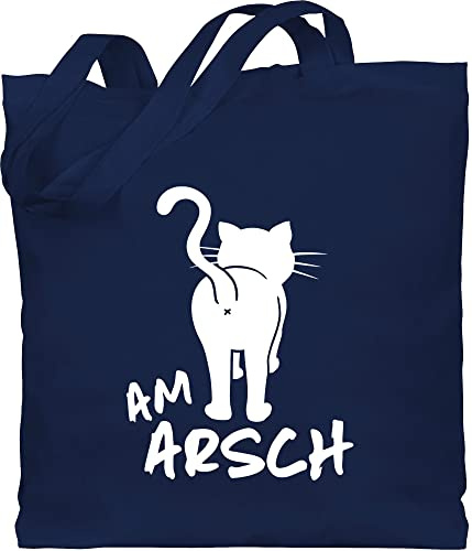 Baumwolltasche - Sportbeutel bedruckt Geschenk - Am Arsch weiß - Unisize - Navy Blau - weihnachten katze stoffbeutel katzen jutebeutel katzenmotiv baumwolle einkaufsbeutel jutetasche stofftüte