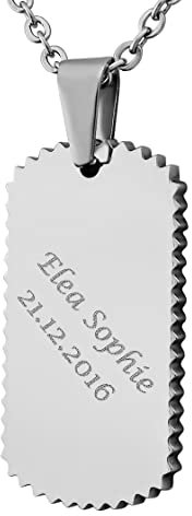 Hanessa Personalisierte Kette mit Gravur Edelstahl 50 cm mit Anhänger Dog Tag Erkennungsmarke in silber - Personalisierte Halskette für Männer und Frauen - Personalisierter Schmuck Damen Herren