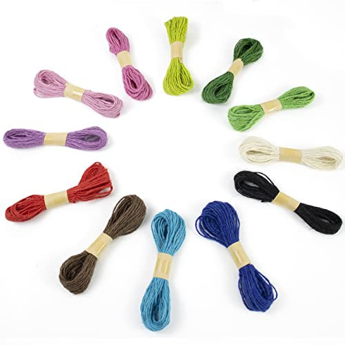 LEREATI Ficelle Jute 1mm Corde Jute Naturel Corde Decoration, 3-Ply Fil de Jute pour L'emballage Cadeau de Noël, Décoration de Mariage, Créatifs DIY, Jardin (12 Couleurs Aléatoires)
