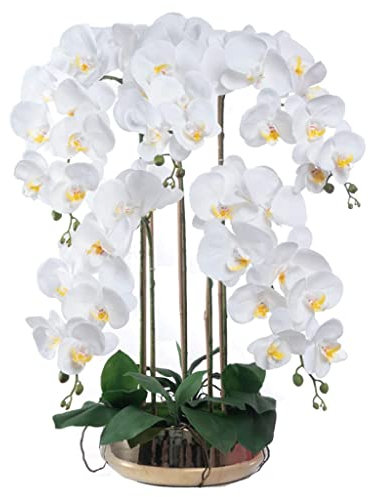 HRTC 5 Stängel Künstliche Phalaenopsis Blumen Keramikvase Faux Orchideen Polyurethankautschuk Künstliche Blumen Pflanzenarrangement