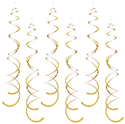30 Pieces Gold Hanging Swirl Decorations Sparkle Golden Plastic Streamers Ceiling Decorations Wedding Bachelorette Baby Shower Birthday Party Anniversary Graduation Christmas New Year Decorations