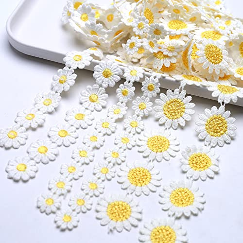 YIEUR 4 Meter Spitzenband Blumen weiß gelb, 3 Strang Spitzenbordüre Tischdeko Geschenkband in 3 verschiedener Größen, 20/25/35mm Zierband Stickerei Spitzenborte Vintage Band für Handwerk Nähen(mix)