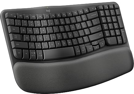 Logitech Wave Keys Ergonomic Wireless Keyboard with Palm Rest - Graphite