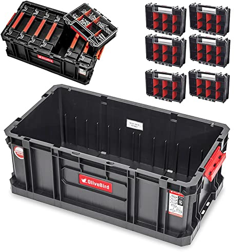 OliveBird Set Boîte d'assortiment + 6 x Organizer Multi 6 boîtes d'assortiment Petites pièces Grande boîte de tri avec Couvercle Mallette d'Outils