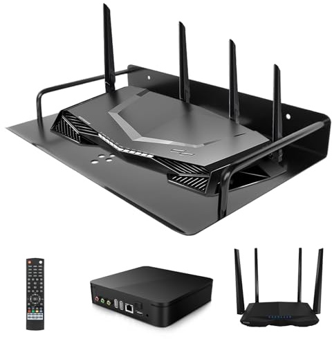 YOYIAG Black Router Wall Mount Shelf Wall Mounted Router Holder with Nail Free Glue Black Router Wall Mount Shelf TV Accessories, Aluminum Cable Box Stand for Router Game Console Media Boxes Monitors