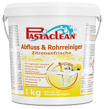 Pastaclean® Abfluss- und Rohrreiniger Zitronenduft 1kg - löst und entfernt Fette, Speisereste, Schmutz, Haare, Seifenreste, Gerüche, Ablagerungen