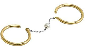 KnSam Ringe Freundschaftsringe, Ringe Damen Freundin Doppelring mit Perle, Kupfer Ringe, Damenring Gold Gr.54 (17.2)
