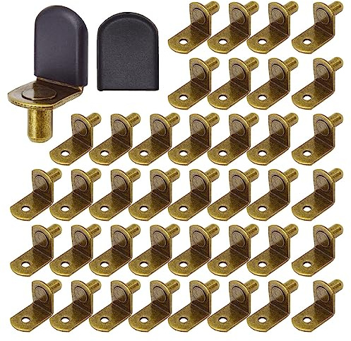 Hocansen 50 Stück Stifte für Regale, 6 mm, Regalträger, Stützstifte in L-Form, Regalstütze, Heringe, Halterung für Möbel für Bücher (BT-L/Bronze)
