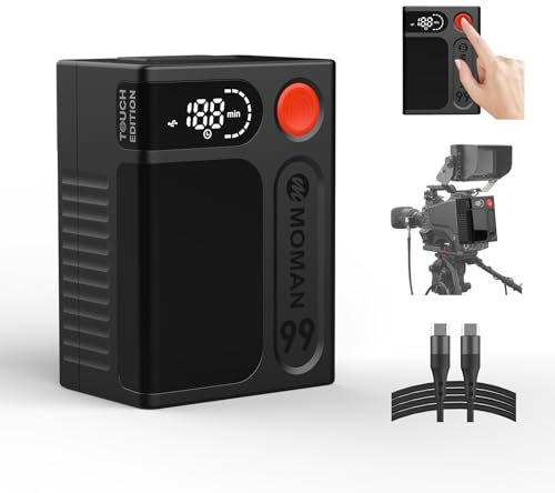 V Mount Battery, Moman Power 99 Touch Mini V-Lock Battery 99Wh/6900mAh with Touch Button&LED Display 65W PD USB-C/A/D-Tap 14.4V/DC/BP Port Compatible with Smallrig BMPCC 4k 6k Camera Camcorder Monitor