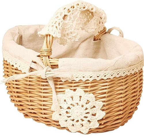 Luxylei Rattan-geflochtener Picknickkorb, Tragbarer Obst- Und Blumenkorb Griff, Leinenfutter, Lebensmittel- Und Snack-aufbewahrungskorb Für Outdoor-Camping