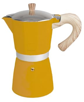 Gnali & Zani Venezia Espressokocher | Gelb | Für 6 Tassen | Alle Herdarten inklusive Induktion | Aluminium Espresso kocher | Griffe aus Softtouch-Kunststoff in Holzoptik | Camping Kaffeekocher