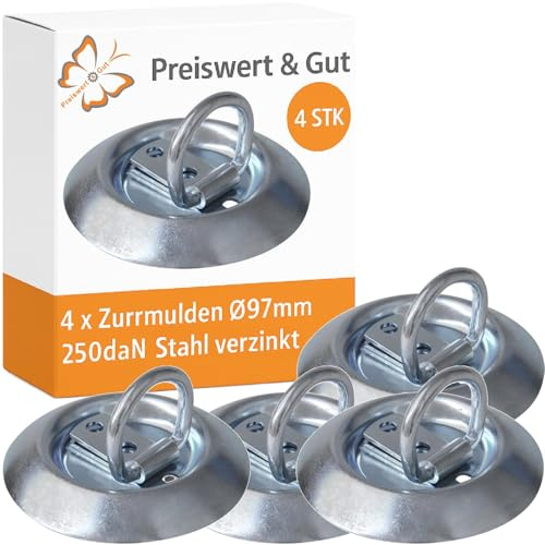 4 STK Zurrmulde für Anhänger aus verzinktem Stahl D 97 mm mit 250daN | Zurröse Set mit Zurrbügel zur Ladungssicherung für Anhänger, Pritschen und Transporter, wetterfest und rostfrei