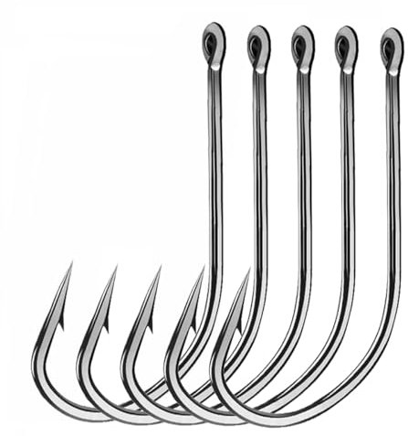 AMHDV Angelhaken mit langem Schaft, geschmiedet, für Salzwasser, Süßwasser, langer Schaft, Octopus-Fischhaken (schwarz, 200 Stück - 5/0#)