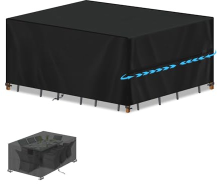 SIMPHAUS Garden Table Cover Waterproof Patio Set Garden Furniture Covers for Outdoor Table and Chairs Outdoor Dining Set Cover Heavy Duty Garden Cover 420D Oxford Fabric 190x125x75cm