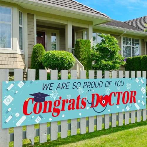 ShuanQ Congrats Doctor Banner - Medical School Graduation Party Decor - Congrats Doctor Grad Yard Sign - Class of 2025 Graduation Party Outdoor Decorations