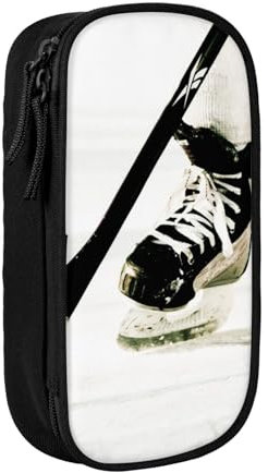 avlyn Federmäppchen mit Eishockey-Muster, großes Fassungsvermögen, Stiftebeutel, Make-up-Tasche für Mädchen, Jungen, Erwachsene, Schule, Büro und Reisen, Schwarz , Einheitsgröße, Schulranzen