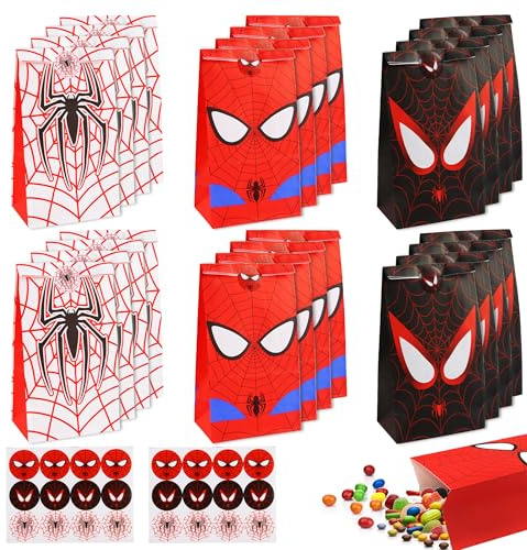 Mitgebsel Kindergeburtstag, XiXiRan 24pcs Geschenktüte Kindergeburtstag mit 24 Aufkleber, Mitgebsel Tüten für Kindergeburtstag, Geschenktüten Süßigkeiten, Partytüten Kindergeburtstag Füllung (Rot)