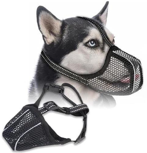 MAEXUS Maulkorb für Große Hunde - Verstellbar, Bequem und Atmungsaktiv - Gittergewebe zum Vermeiden von Essen und Beißen - Geeignet für Große und Mittelgroße Hunde (L)
