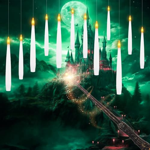 kisidus Bougies LED Suspendue Bougie Flottante avec Baguette Télécommande Vacillante Beige Lot de 12PCS pour Maison Église Halloween Noël