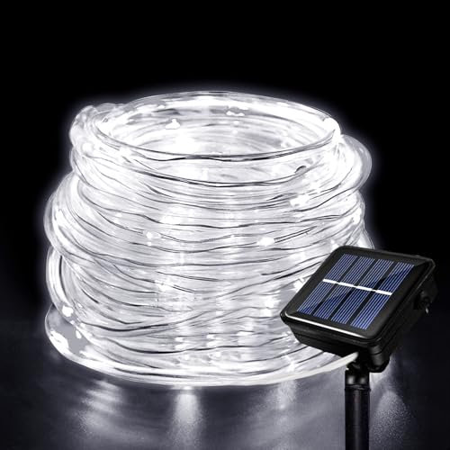 Hulaiyaa Outdoor Solar LED Lichtschlauch, Wasserdichte Solar Lichterschlauch 12M Solar Lichterschlauch Aussen 8 Modi 100 LED Lichtschlauch Außen für Hochzeit Weihnachten Party Dekorationen