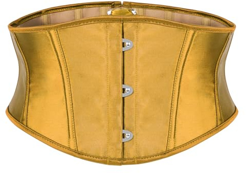 JasGood Korsettbälte för kvinnor underbust boned lace up waspie bälte renässans steampunk pirat halloween cosplay korsettbälte, Mörkt guld, Fit Taille Größe 103cm-112cm