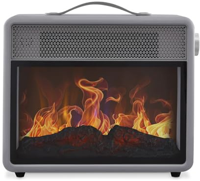 Swan Retro Flame Effect Heater with Adjustable Thermostat, Independent Flame Effect, Quiet Operation, Overhear and Tip Over Switch Protection, 1.8KW, Grey, SH27034