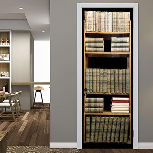 Türtapete Selbstklebend 90x200 cm Türfolie Selbstklebend Vintage-Bücher Türaufkleber Türposter Vintage-Bücher Türsticker Fototapete 3D Effekt für Schlafzimmer Wohnzimmer Küche 9332A