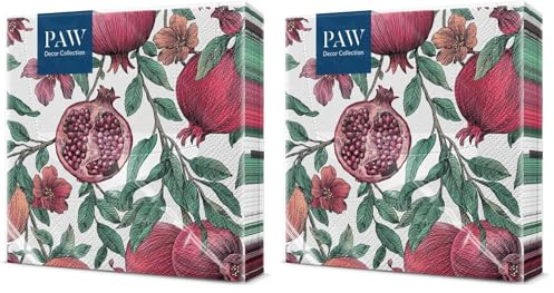 PAW - Servietten 3-lagig (33 x 33 cm) I 20 Stück I Perfekt für Geburtstage, Partys, Hochzeiten, Kommunion und Feiern I Tischdeko Bunte Papierservietten - Granatapfel Fruchtig I Pomegrante