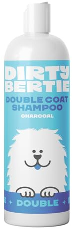 Double Coat Dog Shampoo Activated Charcoal Deshedding 500ml - Dirty Bertie | For Labradors, Golden Retrievers, German Shepherds, Huskies. Vegan, cruelty free, sensitive skin. 10% profits to charity