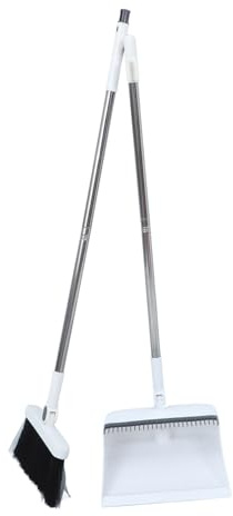HOMOCONO Broom and Dustpan Combo Floor Cleaning Tool Set Foldable Stainless Steel Handle with Nonstick Bristles and Comb Teeth for Home Office Use