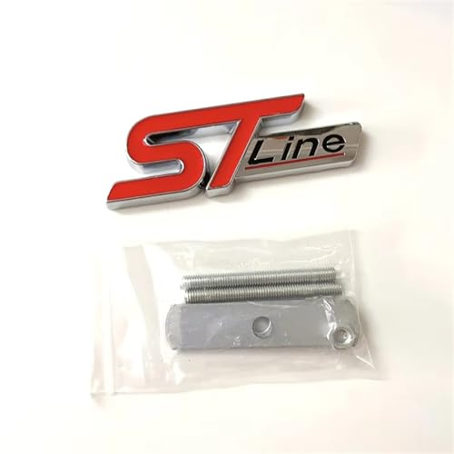 SDUEYZS Auto 3D Emblem Aufkleber für Ford Kuga MK3 MK4 S Max Focus Puma Fiesta ST Line Auto-Frontgrill Abzeichen Logo Karosserie Anbauteile Zubehör,Silver-red