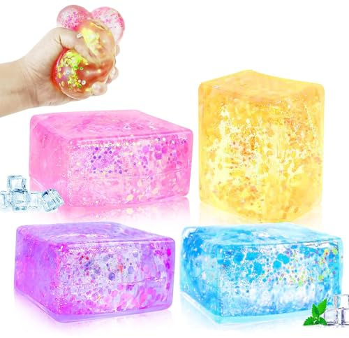 AMFUN 4PCS Stressabbau Fidget Ball, Sensory Stress Balls, Ice Cube Antistressball Quetsch Spielzeug für Linderung von Angst und Stress