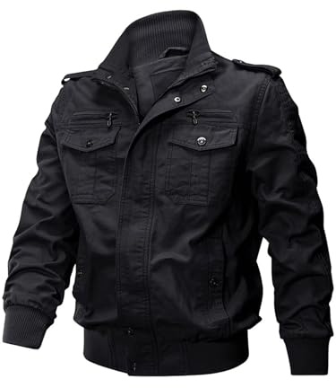 Shuanghao Chaqueta Militar Hombre Algodón Cortavientos Chaqueta Invierno Bomber Hombre Cazadora de Trabajo Senderismo Hombres al Aire Libre Chaqueta de Trabajo de Varios Bolsillos Negro M