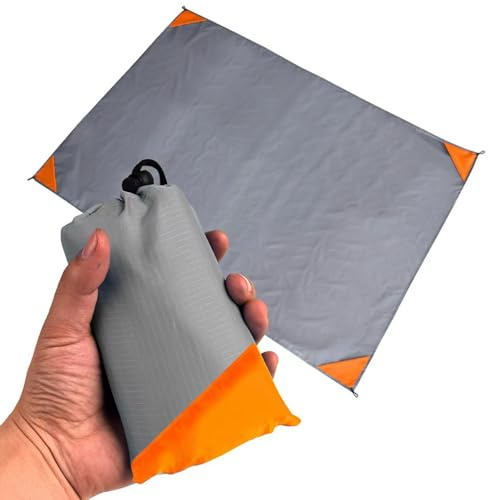 YQBFTC Mini Picknickdecke 140x200cm,Ultraleicht Tragbare Stranddecke,4 Befestigung Ecken,Sandabweisende Camingdecke,Wasserdicht Outdoor Decke Klein für Picknick,Reisen,Strand,Camping Wandern(Orange)