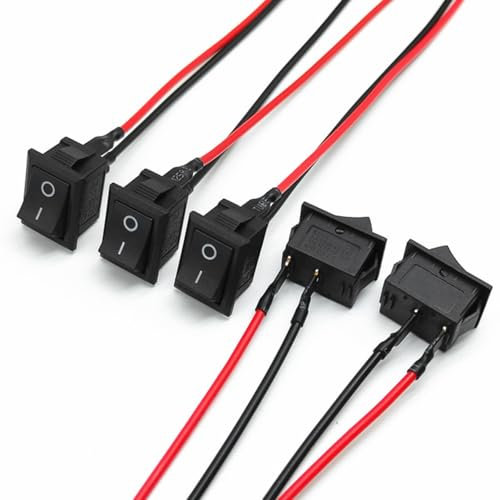 Powice 5X Kippschalter 12V mit Verkabelung,Schiffstyp Selbstsichernder 2Poliger Schalter 12V/10A,Schalter12V/230V Geeignet für den Einbau in Häusern, Autos und Elektrischen Geräten(Schwarz)