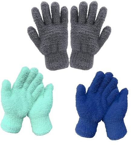 WORUIB 3 Pair Microfibre Gloves, Microfiber Car Wash Mitt, Reusable Dusting Gloves Easy to Use for House Use Desk Window Blind Screen Car Wash (Blue, Dark Blue, Gray)
