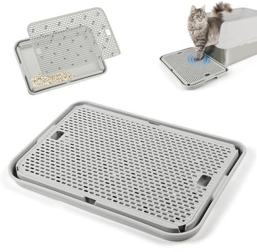 Rolcoassuns Rampe pour Bac à Litière, Marchepied pour Chat, Récupérateur de Litière avec Fonction de Filtre et Pieds en Caoutchouc Antidérapants, Convient aux Petits Chats et aux Chats Âgés