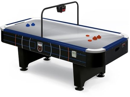 Automaten Hoffmann Sportime Airhockey Tisch Turnier | 8 ft Spielfeld | Kratzfestes Aluminium, Hochleistungsgebläse | Schwarz Weiß | Schneller Aufbau, präzises Bandenspiel, für Zuhause
