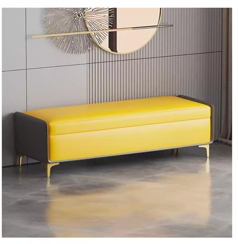 Moderne Polsterbank mit Stauraum, Gelb, 100 cm, rechteckige Schuhbank mit Scharnierdeckel, lange Fußstütze für Eingangsbereich, Wohnzimmer, Schlafzimmer