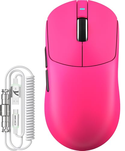 ATTACK SHARK X8 Serie Kabellose Gaming-Maus, 55–65 g Superleicht, PixArt PAW3395/3950 Sensor, BT/2.4G Wireless & USB, bis zu 42.000 DPI, C06 Ultra LED-Kabel (Rosa, X8 Plus)