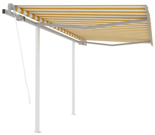 Tenda da Sole Elettrica Automatica, 3x2.5m con Telecomando, Tessuto Poliestere PU e Struttura Alluminio, Giallo e Bianco, per Giardino Balcone Terrazzo