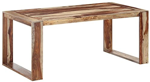 QUAHEAS Esstisch 180x90x76 cm Massivholz, Grau lackiert, Rustikaler Küchentisch für Esszimmer, Wohnzimmer, Büro, Robuster Holztisch für Familienfrühstück und Abendessen
