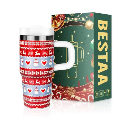 14oz/410ml Weihnachtsbecher für familie, Weihnachtsbecher mit Griff und Stroh für Geschenke isolierte Tasse - Schneemann